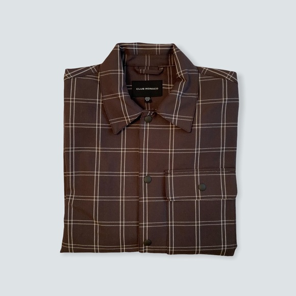 Club Monaco Men’s Work Shirt Cotton Blend Windowpane Military Olive Color Size S - Picture 3 of 10